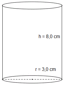 Sylinder med høyde 8,0 cm og radius 3,0 cm
